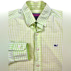 Vineyard Vines Whale Shirt Cotton Green Gingham Button Down Shirt Mens Small